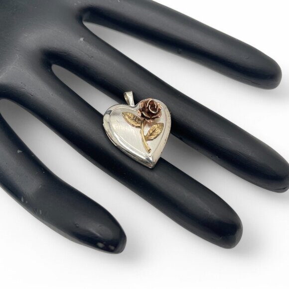 Vintage PRINCESS PRIDE CREATIONS Sterling Silver & Gold Tone Rose Locket 925 - Picture 2 of 7